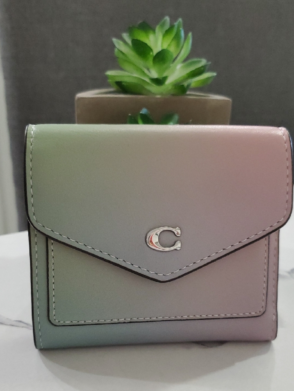 Coach Ombre Leather Wyn Small Wallet in the Pale Pistachio Multi colorway💗💙💚 - Picture 4 of 16
